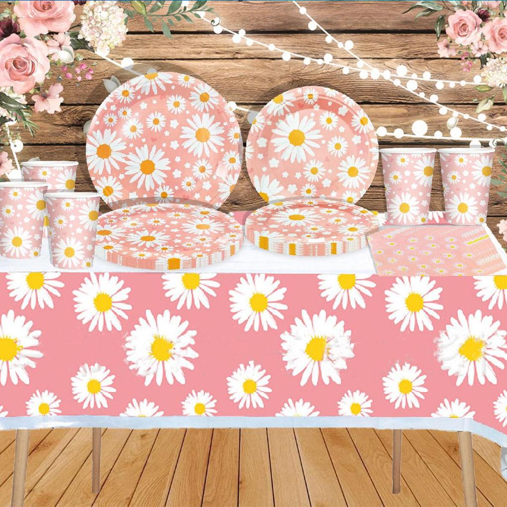 Small Daisy Disposable Tableware for Birthday Party Decorations
