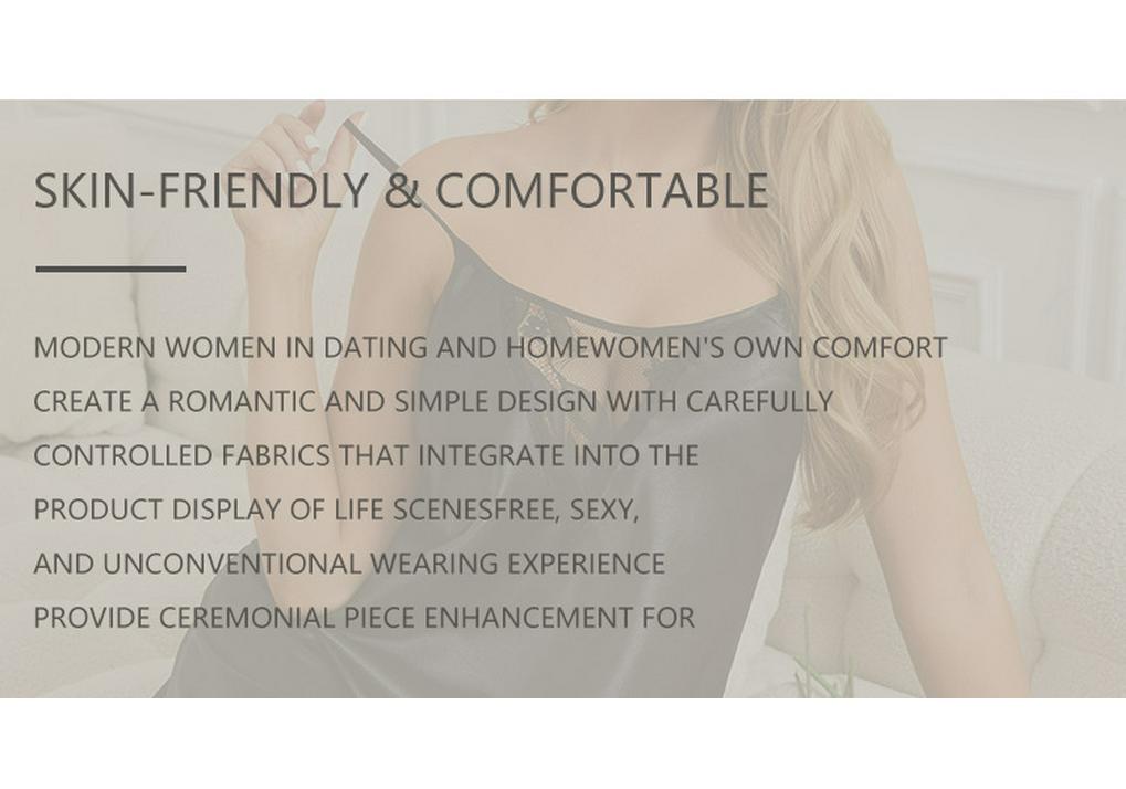 Plus Size Black Ice Silk Lace-Trim Camisole Nightgown - Comfortable Low-Cut Pajamas for Women