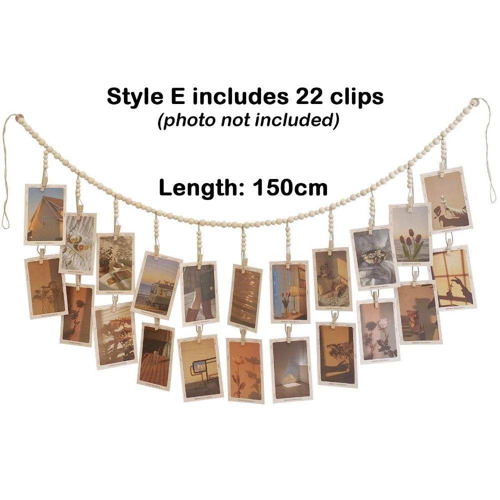 Wall Hanging Picture Display String Wooden Tassel Clips Photo Display Wooden Bead Photo Frames Home Bedroom Dorm Wall Decoration