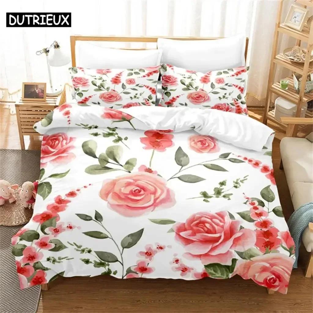 Pink Rose Couple Bedding Set For Bedroom Soft Modern Bedspreads Comefortable Kids Duvet Cover Quilt Cover And Pillowcase