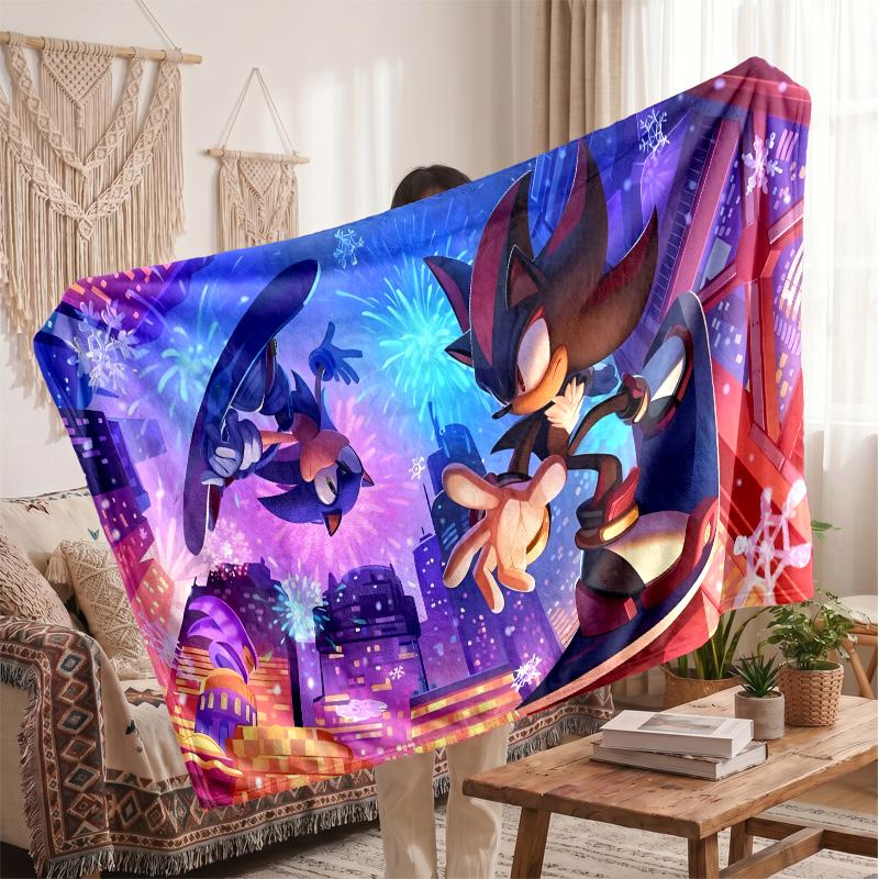 Sonic the Hedgehog Printed Flannel Blanket, Skin Friendly Warm Throw for Indoor Couch Bed Daily Use