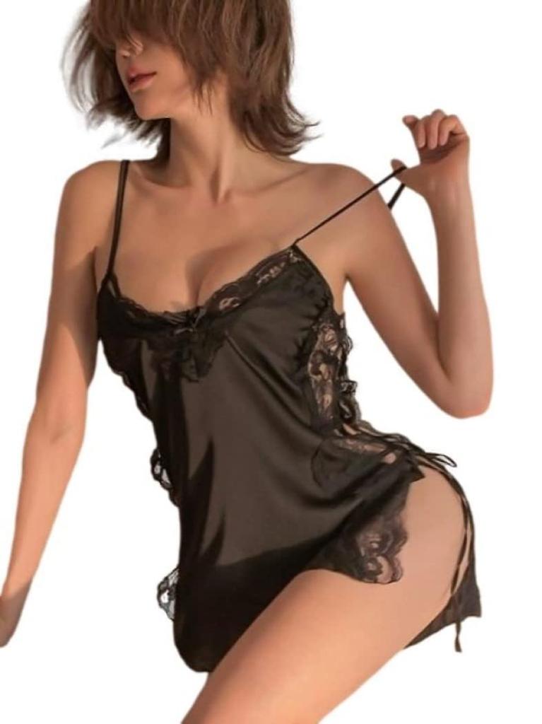 Sexy Lingerie Inner Underwear Nightwear One Piece Setup X033 [Agnel x] See-Through Women's (Black, Free)