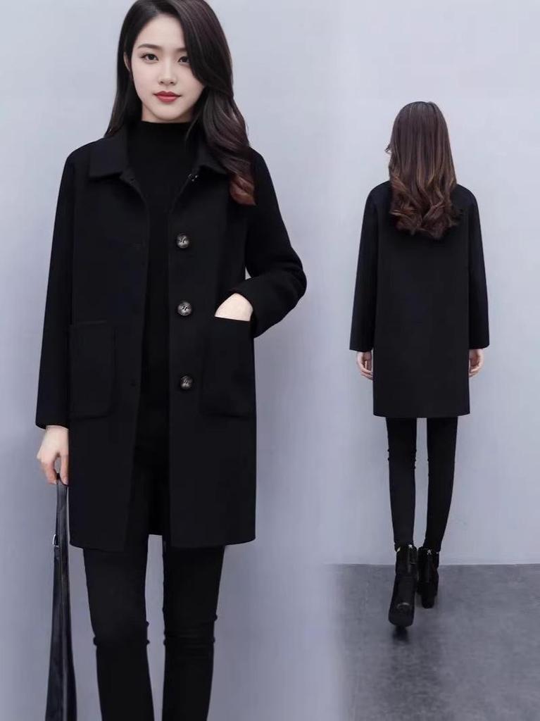 Women's Mid-Length Woolen Coat, Korean Style, Plus Size, Slimming, Age-Reducing, for Spring/Autumn 2026
