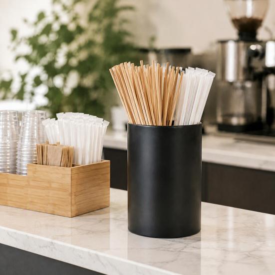 Accessori Minimalisti per Cucina Portacannesucchi in Acciaio Inossidabile, Organizer per Utensili Nero Opaco, Contenitore Ampio ad Accesso Facile, Barile di Stoccaggio Durevole