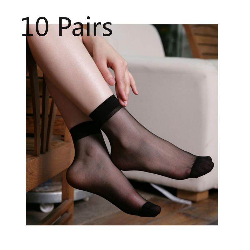 10 Pairs of Socks Ladies Summer Thin Anti-odour Short Stockings Anti-hooking Solid Colour Invisible Crystal Stockings