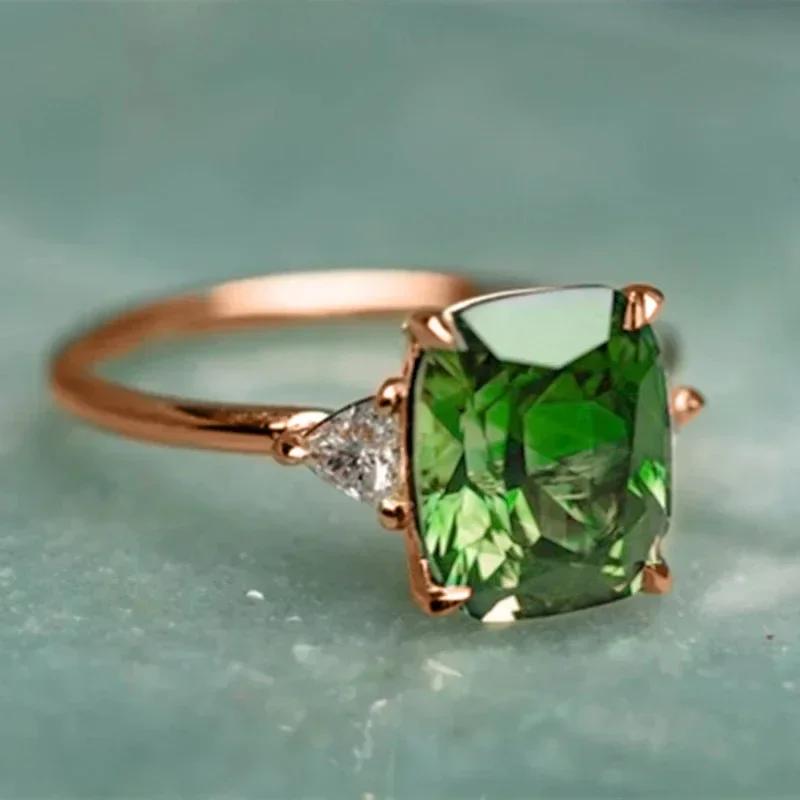 2026 New Luxury Fashion Green Zirconia Crystal Ring for Women's Engagement/Wedding/Anniversary Party Personalized Jewelry