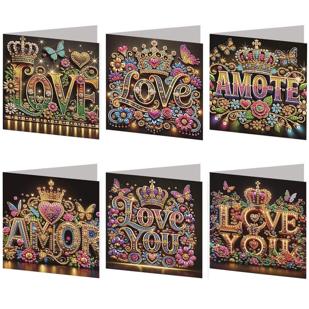 6pcs DIY Rhinestone Diamond Art Mosaic Postcards Diamond Art Greeting Cards for Xmas Birthdays Thanksgiving & Special Occasion
