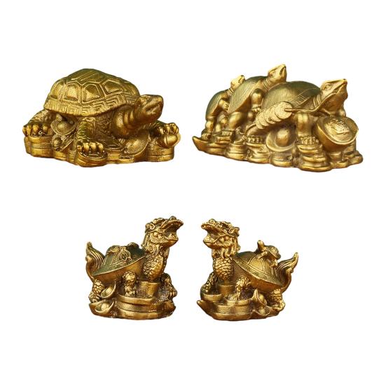 Brass Turtle Figurine On Coins for Wealth And Blessings Polished Metal Tortoise Ornament for Home Office Desk Decor Feng Shui Gift for Prosperity And