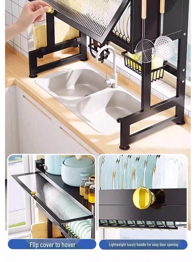 Multifunctional Kitchen Sink Organizer: Dustproof Dish and Cupboard Rack for Countertop Storage.