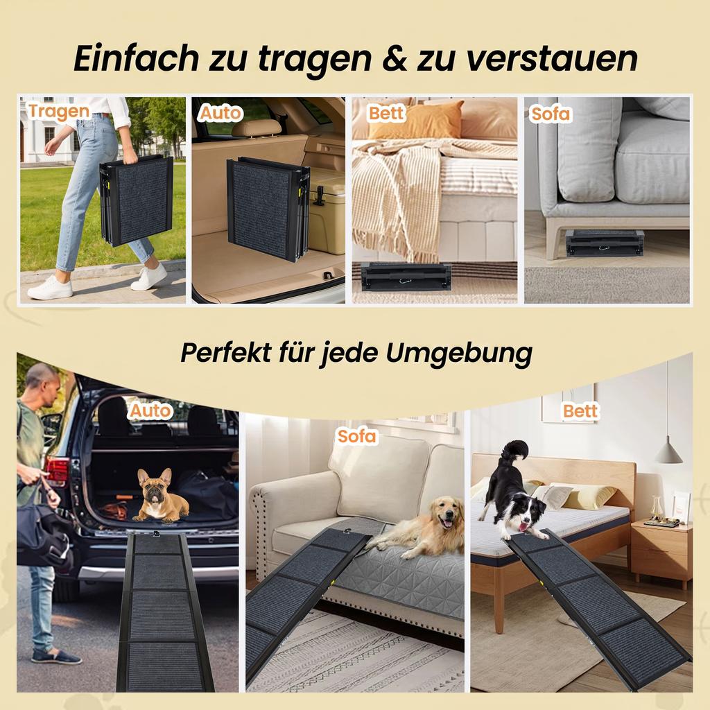Rampa Pieghevole per Cani per Auto, Lunga 160cm Rampa Portatile per Cani di Taglia Grande con Superficie Tappeto Antiscivolo, Supporta fino a 110kg