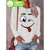 Women's spring and autumn comfortable casual fashion long sleeved cat graphic printed round neck T-shirt