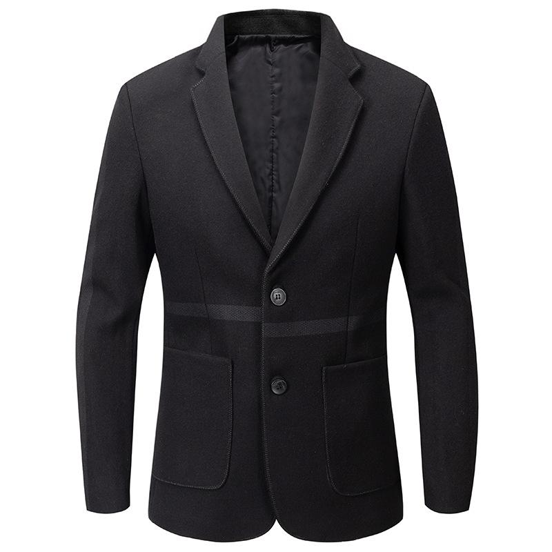 

Осенне-зимний мужской костюм, модная нашивка, сумка, повседневный шерстяной маленький костюм, мужской пиджак 195 чёрный
