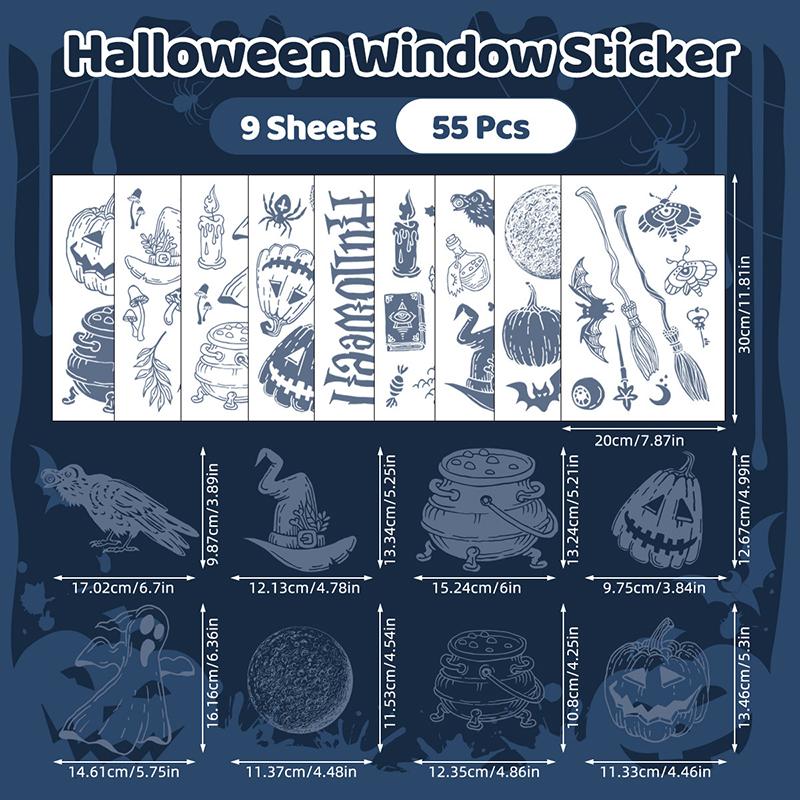 6/8/9 Sheets Halloween Window Clings Cute Ghost Pumpkin Bat Removable Self Adhesive For Home Party Glass Decor