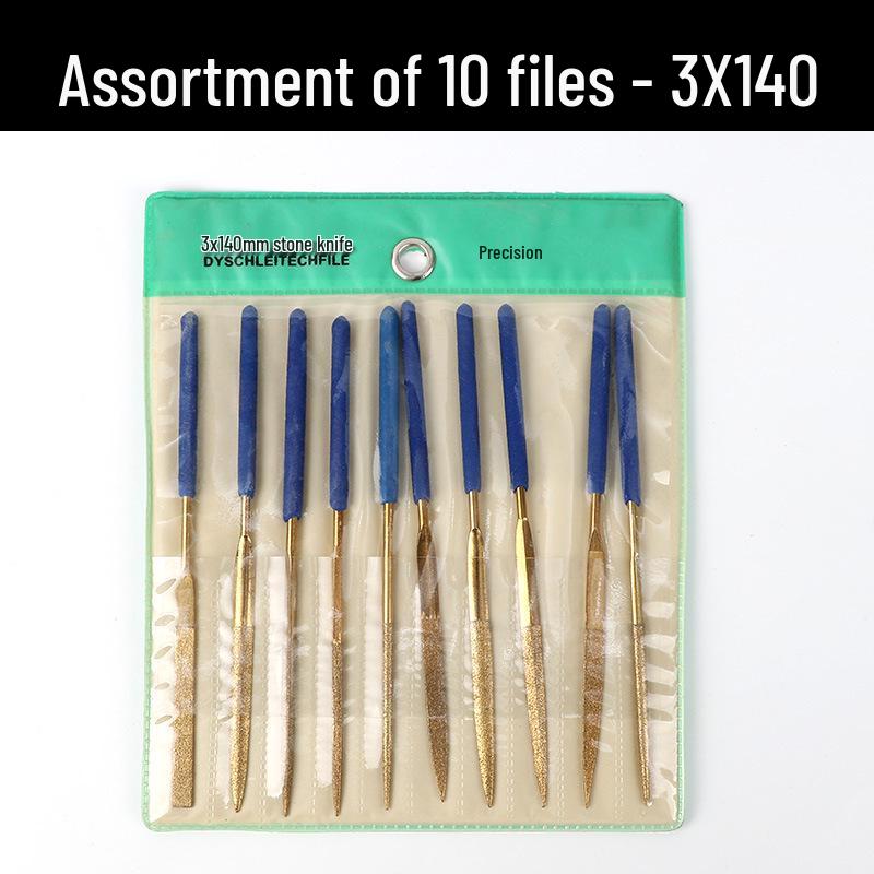 Titanium-Plated Diamond File Set: Flat/Incline with Extra Grade Carborundum for Precision Shaping, Free Shipping
