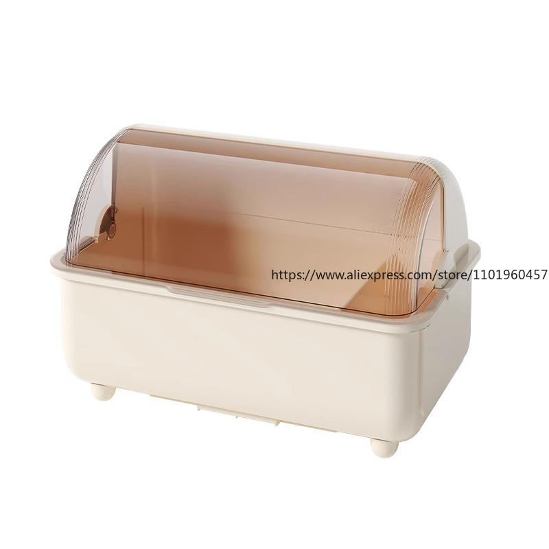 Kitchen Drainable Dish Storage Box Multi-Functional Tableware Organizer with Lid Dust-Proof Bowl Rack for Plates Bowls Utensils