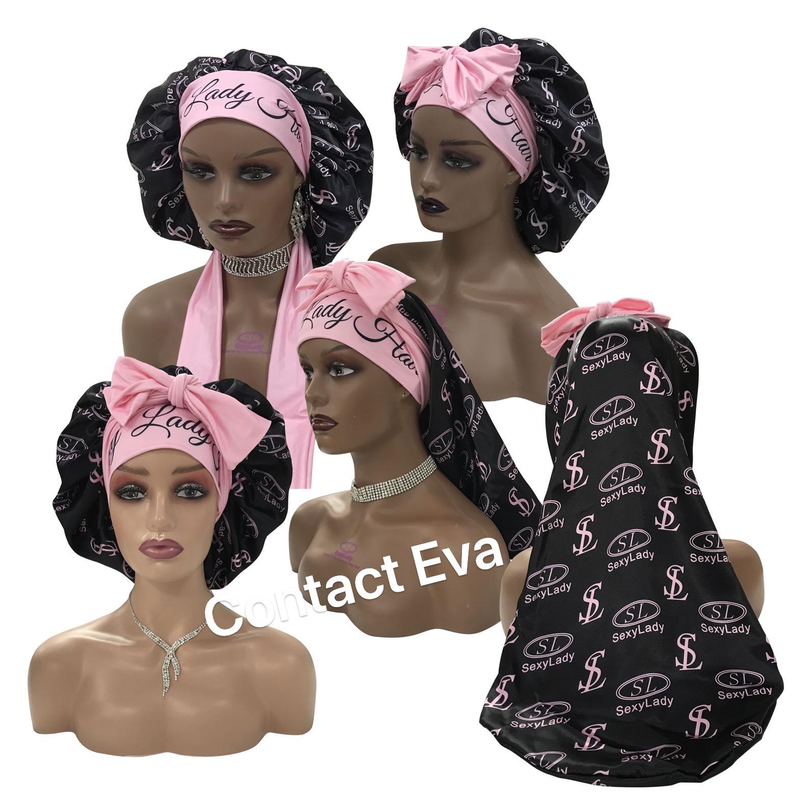 Light pink Set Bonnet With logo and Wholesale Custom Silk Satin Bonnet Pillow case