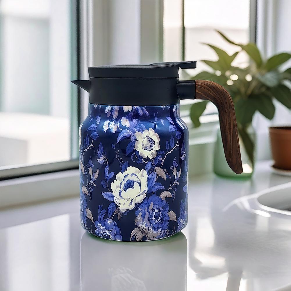 1000ml Floral Pattern Teapot Stainless Steel Mini Hot Coffee Pot Built-in Infuser Tea Separation Water Bottle for Hot Drinks