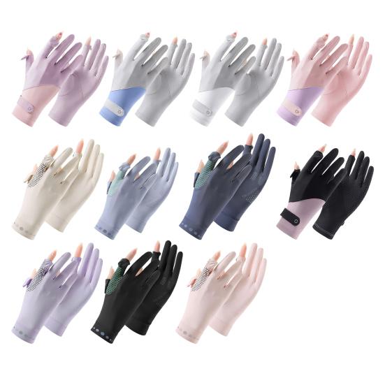 Summer Driving Gloves, Cooling Sun Protection Gloves, Full Finger UV Protection Gloves, with Anti-Slip Palm, Ultra Thin Ice Silk Gloves for Women