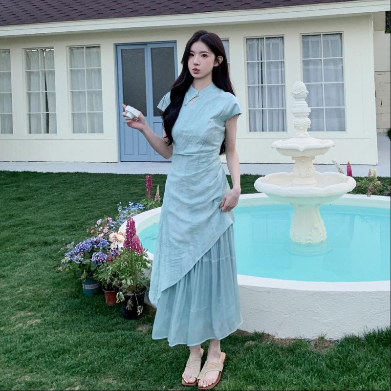 

Улучшенное ципао девушка холодное чувство дзен чайное платье чувство дизайна платье с разводами лето XL