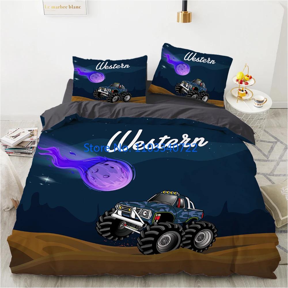 Cartoon Car King Queen Duvet Cover Cute Red Toy Sports Cars Bedding Set Kids Police Car Fire Truck Bedclothes Children Bedroom
