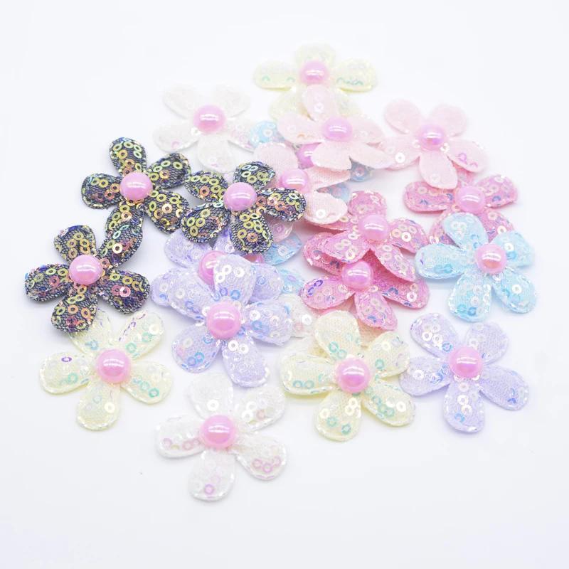 

10 шт. 38 мм пайетки цветок с жемчужиной для DIY одежда шляпа нашивки ткань шитье головной убор заколки для волос декор аксессуары разноцветный