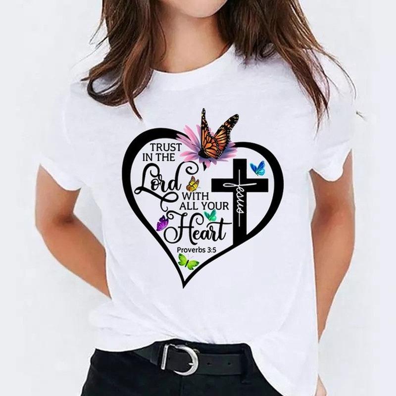 Lord with Your Heart Print Women T Shirt Short Sleeve O Neck Loose Women Tshirt Ladies Tee Shirt Tops Clothes Camisetas Mujer