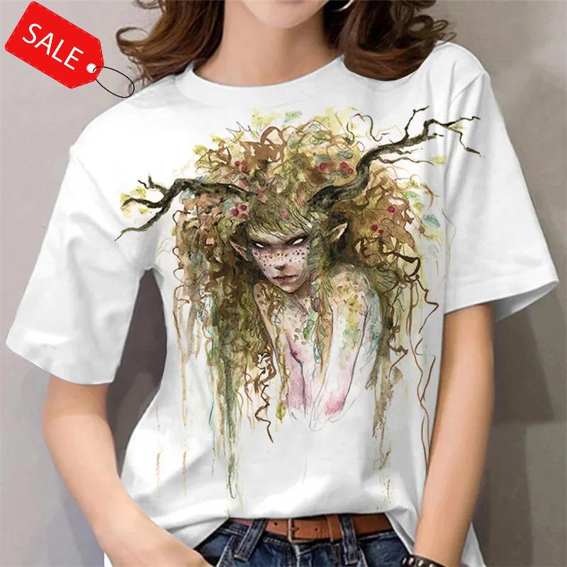 Halloween Pattern T Shirt For Women Witch 3d Printed Short Sleeves Summer Casual Oversized T-shirts O-neck Tops Tees Streetwear