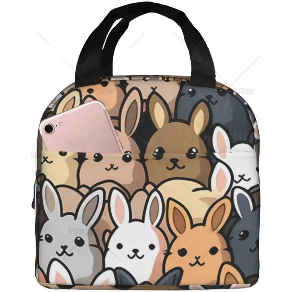 Desene animate la modă Chronst Un grup de iepuri Genți de prânz, Cutie de prânz reutilizabilă cu animale pentru femei bărbați Geantă de prânz pentru facultate muncă