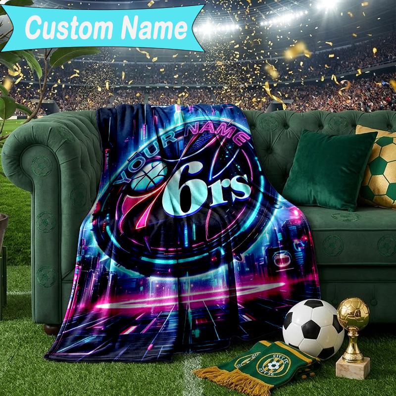 Custom Name Blanket 76ers Basketball Team Blanket Bedding Blanket for Travel, Camping, Living Rooms, Offices, Sofas, Fan Christmas gift