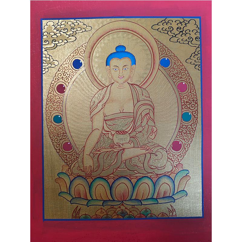 Hand-Painted Nepali Thangka: Yellow Dzambala, Green Tara, Manjushri, Samantabhadra, Medicine Buddha Wall Hanging