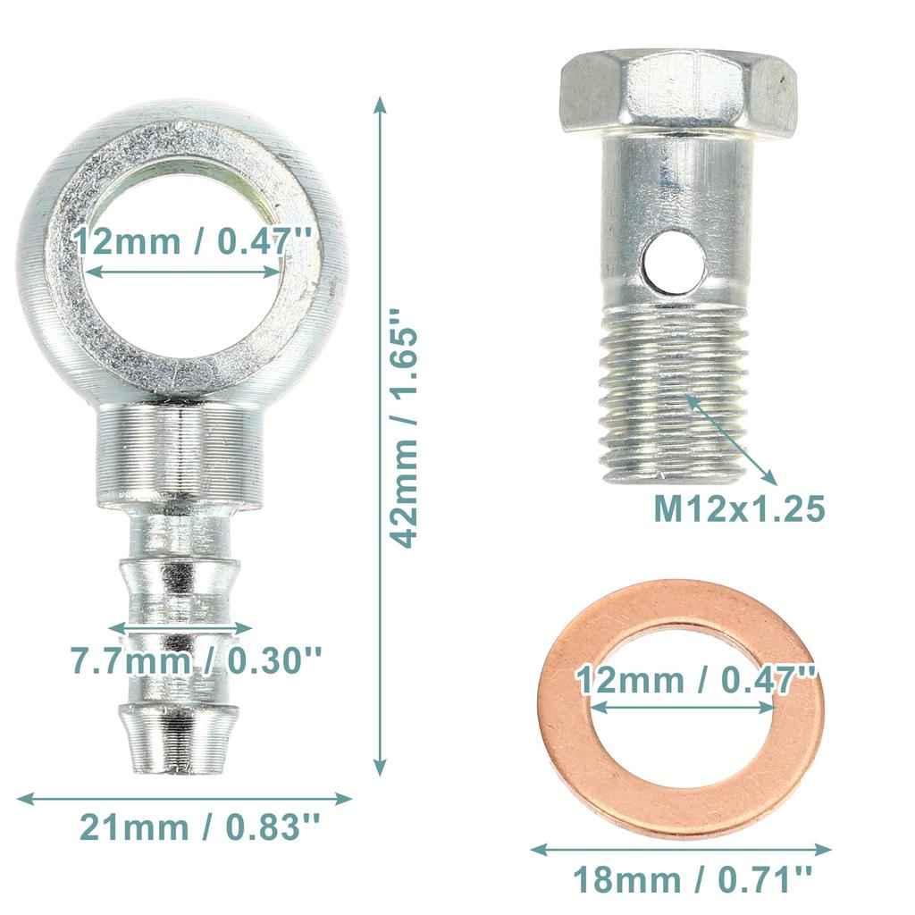 ACROPIX 4pcs Banjo Hose Barb Bolt Fittings Universal Banjo Fittings Fuel Line with Copper