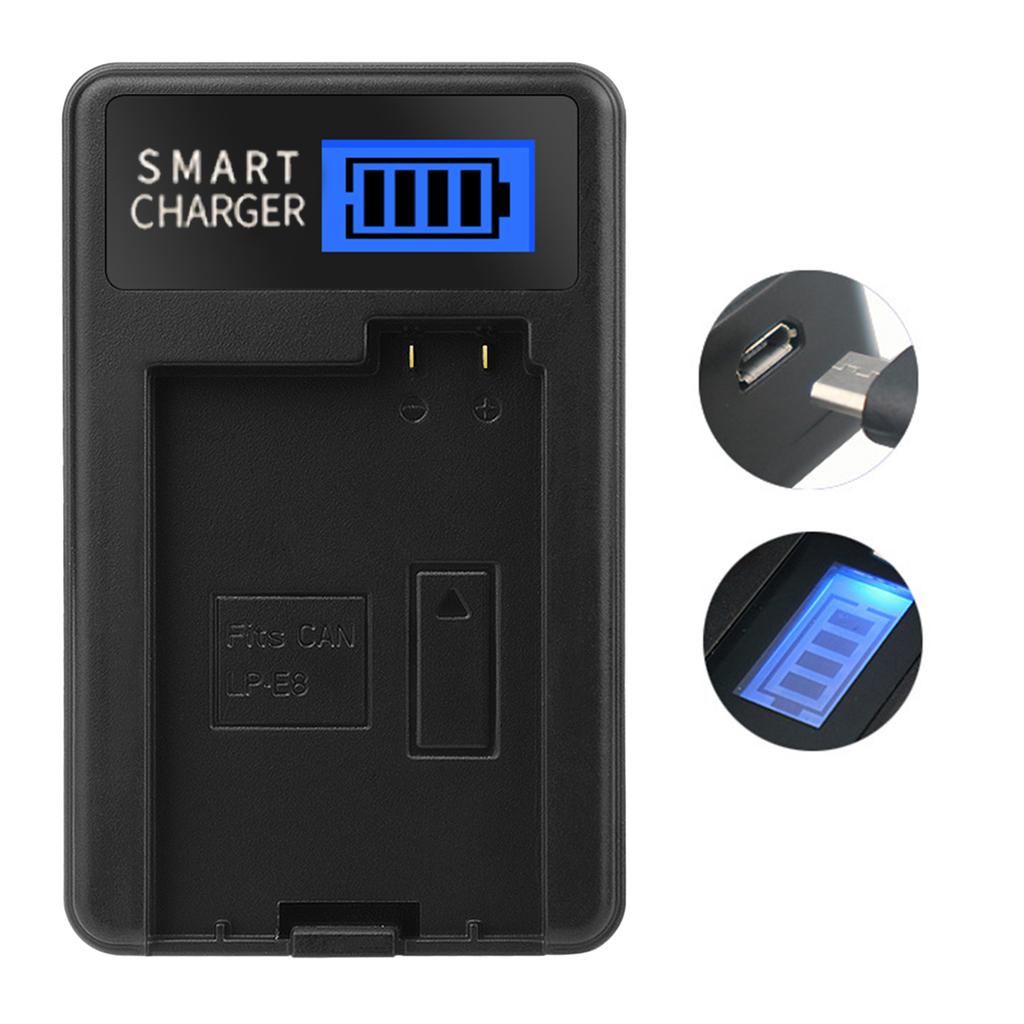 LP-E8 LPE8 LP E8 USB Battery Charger with LCD Screen Replacement for EOS 550D EOS 600D EOS 650D EOS 700D