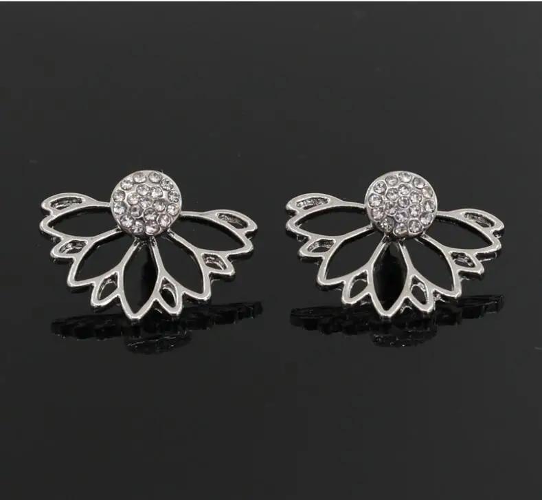 

New Fashion Flower Earrings Front Back Flower Lotus Stud Earrings for Women Ear Jacket Jewelry gift party best friend серебряный