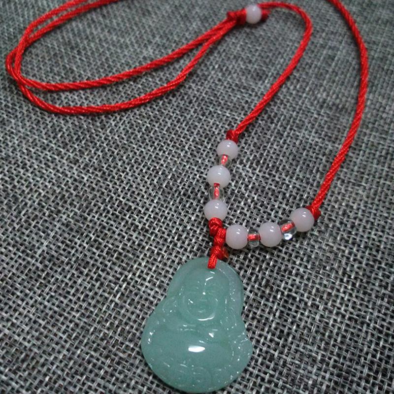 Buddhist White Jade Hand Woven Pendant Necklace Lotus Guanyin Buddha Long Life Lock Pendant Lucky Necklace