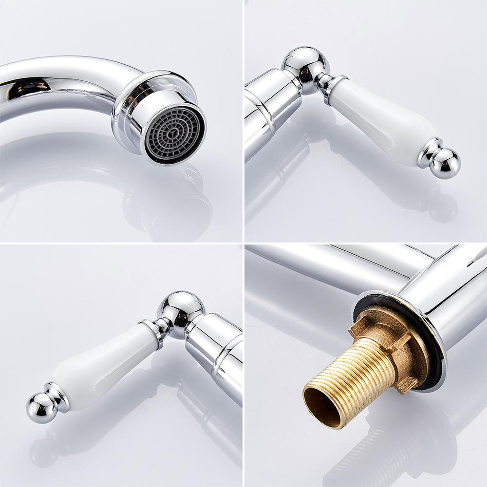 Kitchen Ceramic Handle Faucet European Style Full Brass Retro Double Hole Two Handle Bathroom Basin Faucet Kitchen Sink Faucet