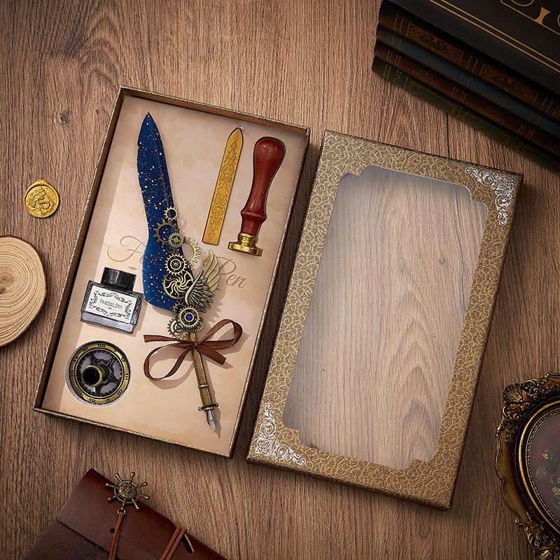 Set stilou Duker: Pană elegantă europeană retro pentru caligrafie cu ceară de sigiliu, perfectă pentru exersarea caligrafiei și prezentare în cutie cadou.