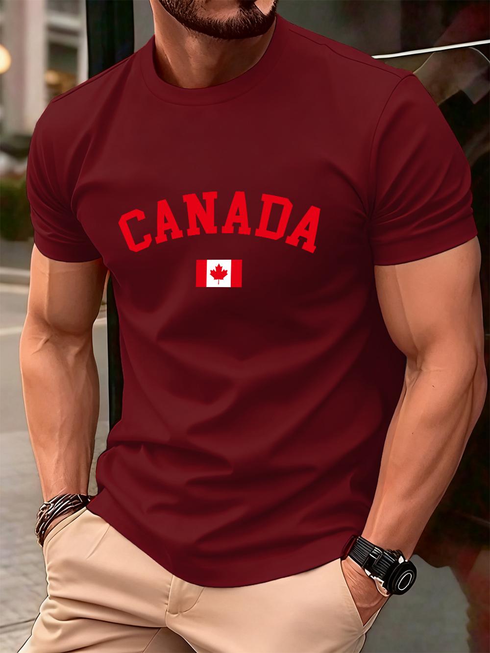 

Canada Text With Flag Printed Cotton TShirts MenS Summer Short Sleeve T Shirt Soft Oversized ONeck Tops Basic Mens Clothes L