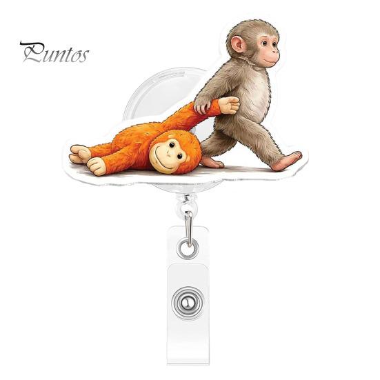 Durable Badge Holder for Students Retractable Holder, Cute Monkey Pattern Print 360 Degree Rotating Work Clothing Clip, Acrylic Telescopic Easy-pull