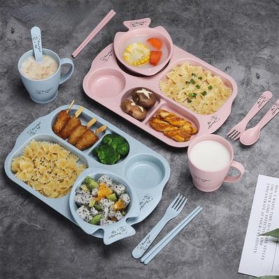 6Pcs/ Set Anti-hot Training Food Bowl Spoon Fork Children Baby Tableware Set Cartoon Plates Kid Dishes Children Dinnerware