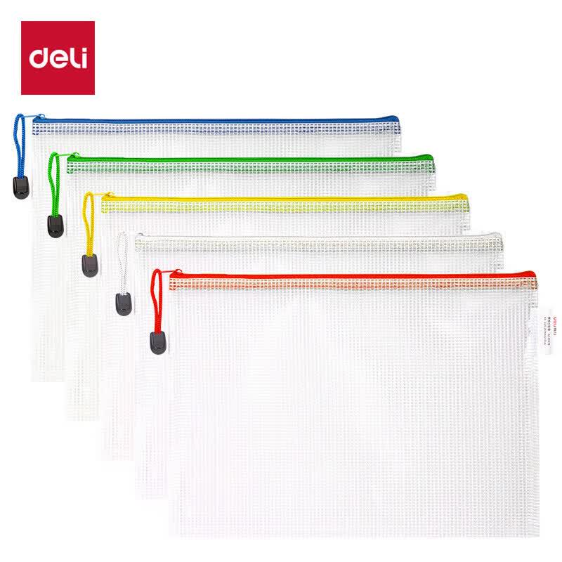 Deli A4 Transparent Mesh Zipper File Bags (10 Pack)