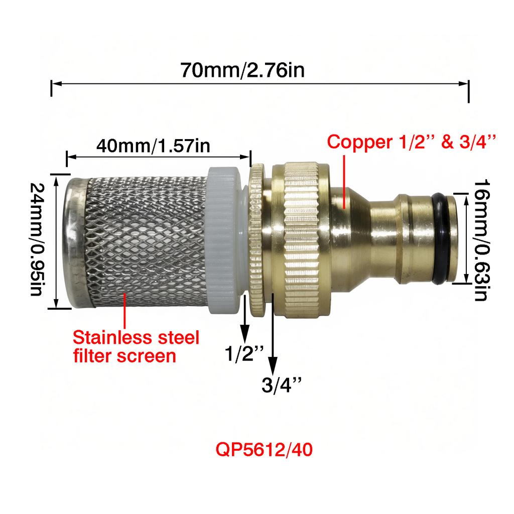 1/2 '' stainless steel filter screen+brass nipple connector 1/2 ''&3/4 '' fish tank adapter flange car wash accessories