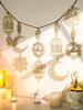 Eid Mubarak Wooden Garland Islamic Moon Star Lantern Hanging Decor for Ramadan Kareem Muslim Festival Home Party Wall Decoration