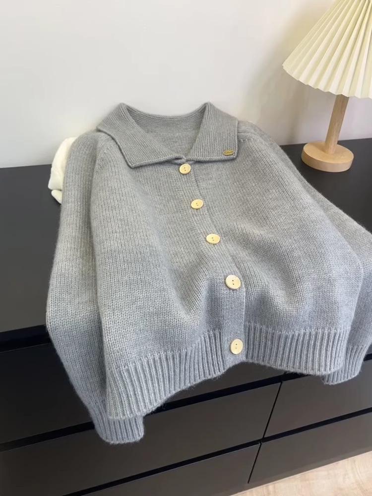 Korean Wool Knit Cardigan: Women's Autumn/Winter Lapel Loose Jacket with Lazy POLO Collar