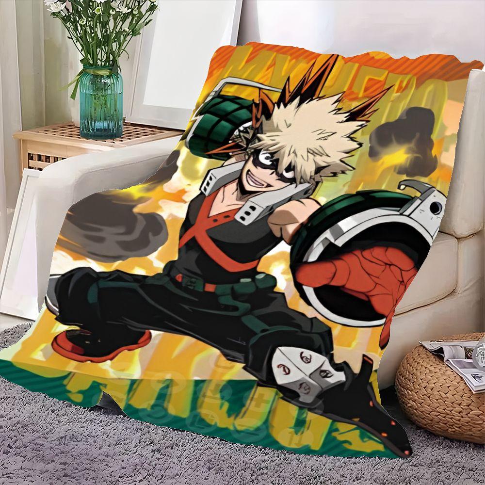 My Hero Academia Bakugo Action Pose Fleece Blanket - Vibrant and Cozy Anime Throw with Spiky Blonde Hair Design, Perfect for Fan