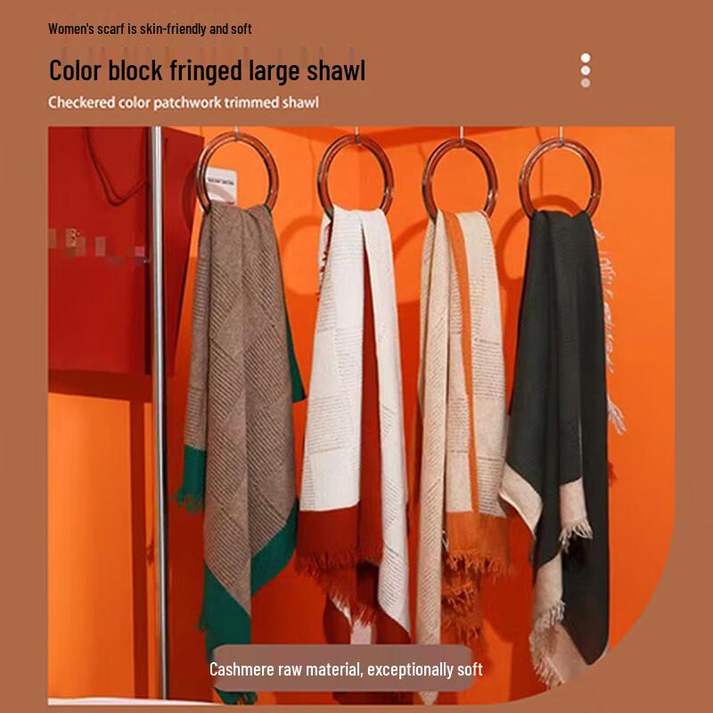 

Lu Dahua Women s 100% Cashmere Plaid Patchwork Fringe Shawl