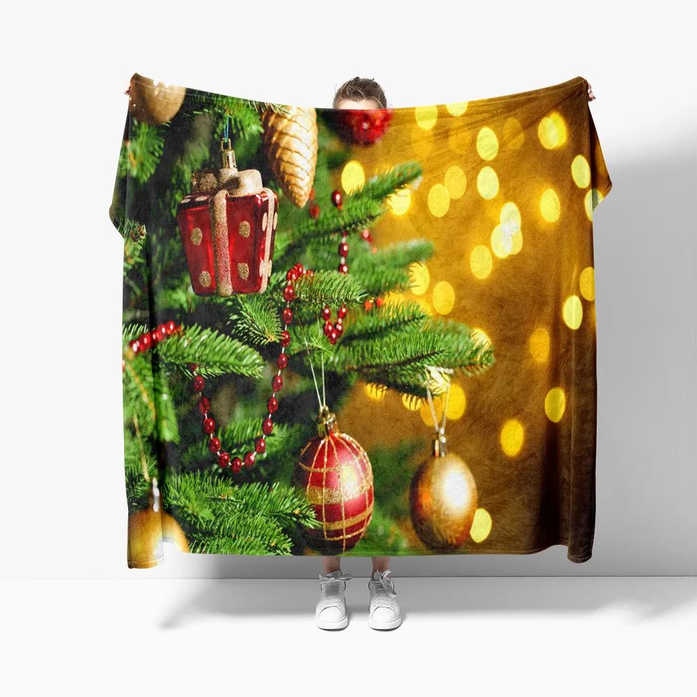 Christmas Theme Flannel Throw Blanket Christmas Tree Snowflake Pattern for Couch Bed Sofa Festival Gift for Boy Girl Lightweight
