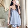 Ladies Silk Sleepwear Set With Vneck Sleeveless Pajamas And Shorts For Home And Lounge