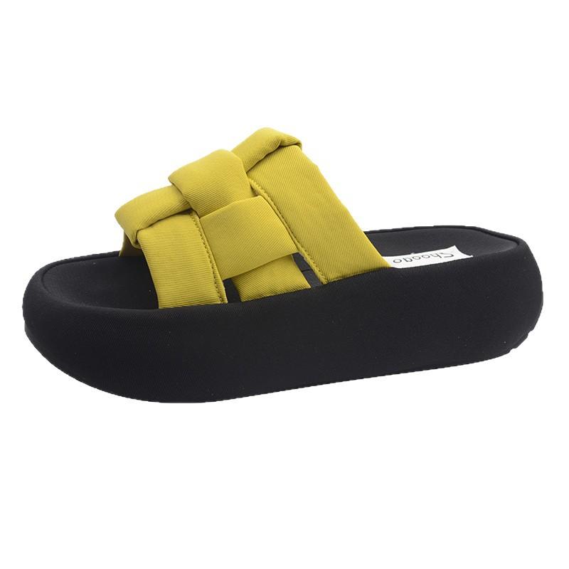Super Popular Woven Thick-bottomed Bread Slippers Women's Summer Wear 2025 New Fashion High-end Beach Cool Slippers