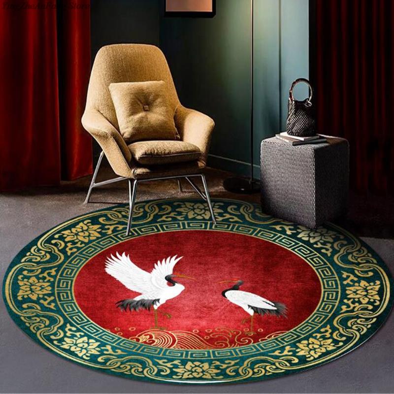 Rond Chinese Stijl Lotus Tapijt Chinese Schilderkunst Kunst Geprint Tapijt Woonkamer Slaapkamer Decoratie Tapijt Bedside Antislip Vloermat
