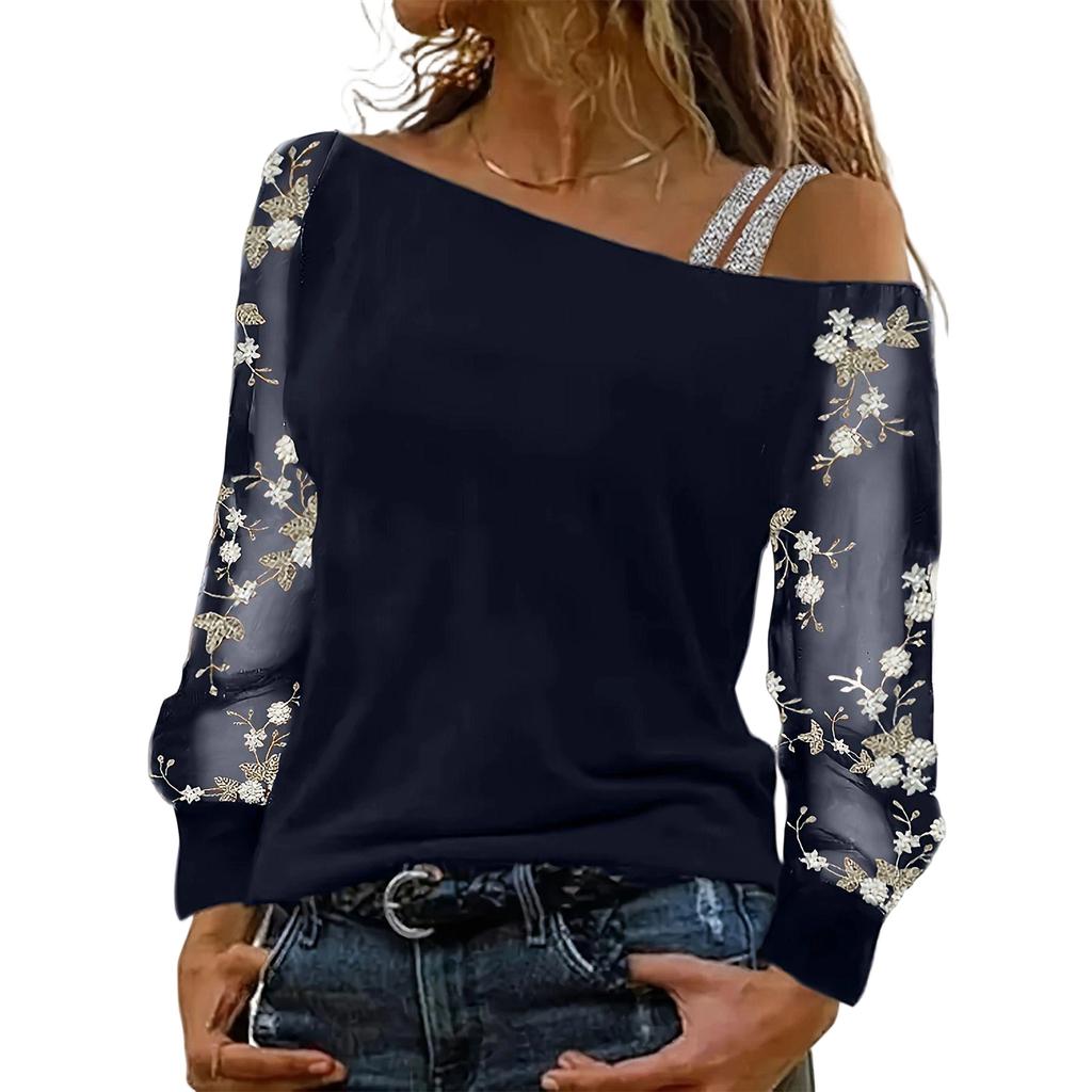 Women's Off,shoulder Mesh Long,sleeved Top With A One,shoulder Design